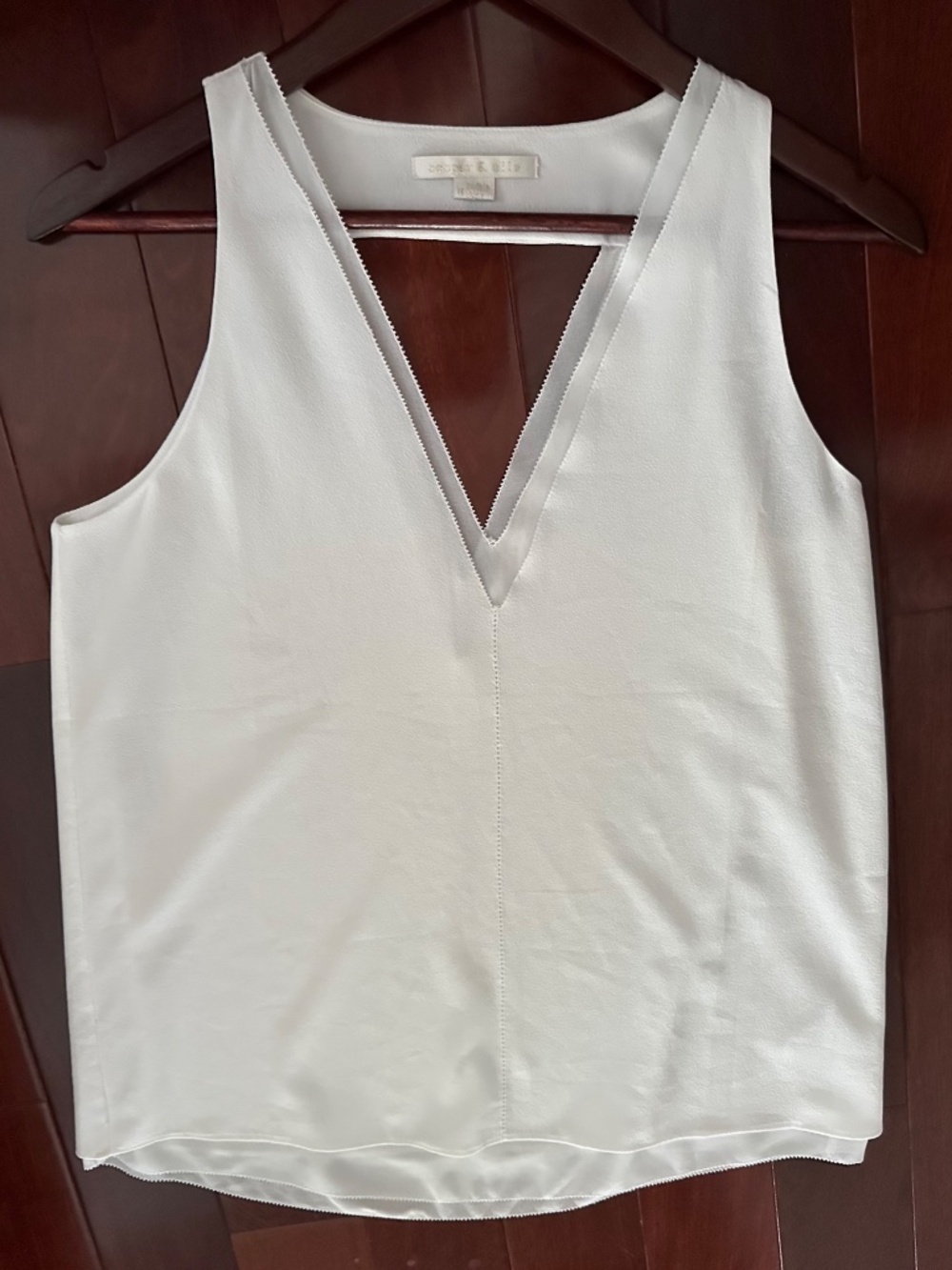 Cooper & Ella White V-Neck Sleeveless Lined Layers Peek-A-Boo Back Top Size S